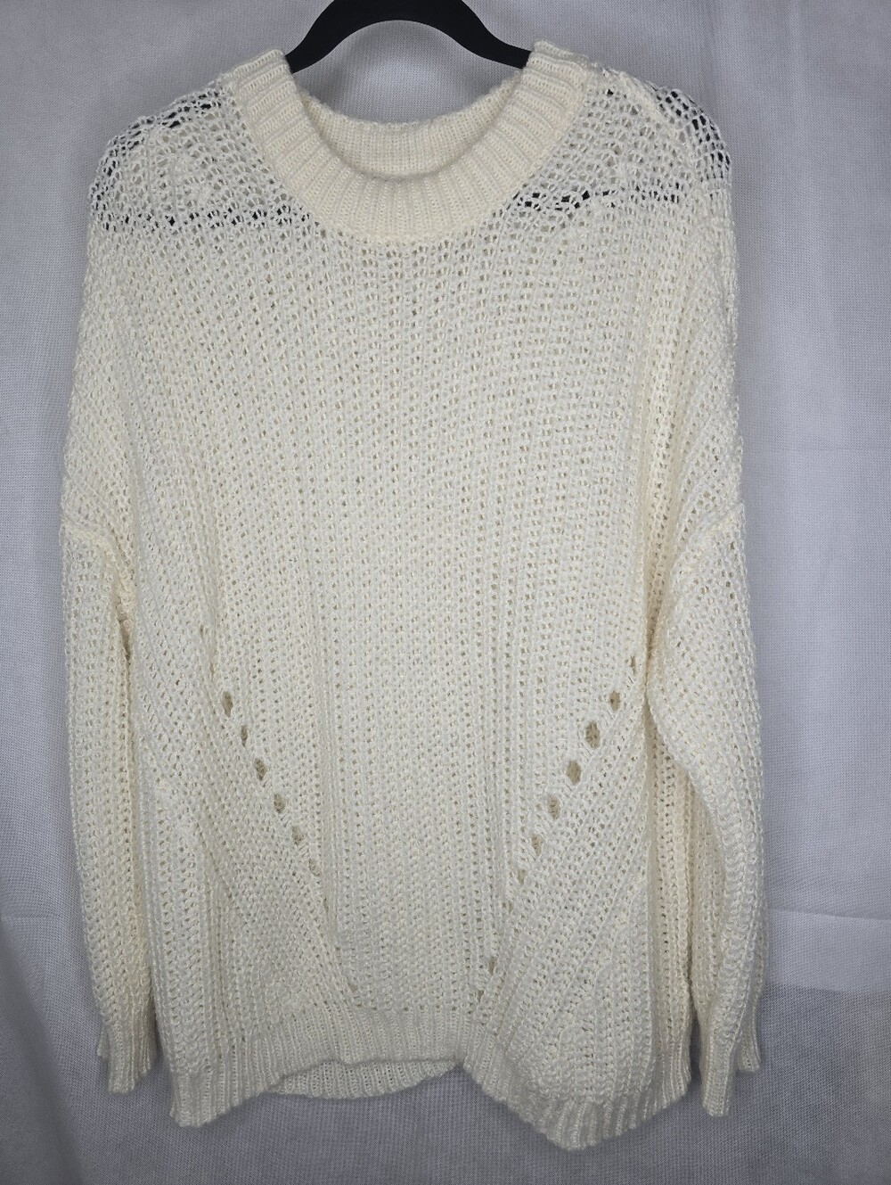 American Eagle Swater Cream Open Chunky Knit Relaxed Oversized Pullover L
